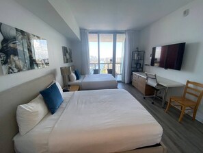 1 bedroom, desk, iron/ironing board, travel cot