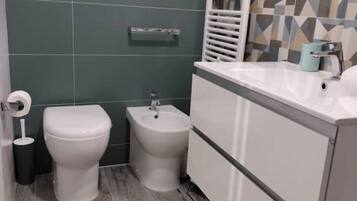 Secador de pelo, toallas y papel higiénico