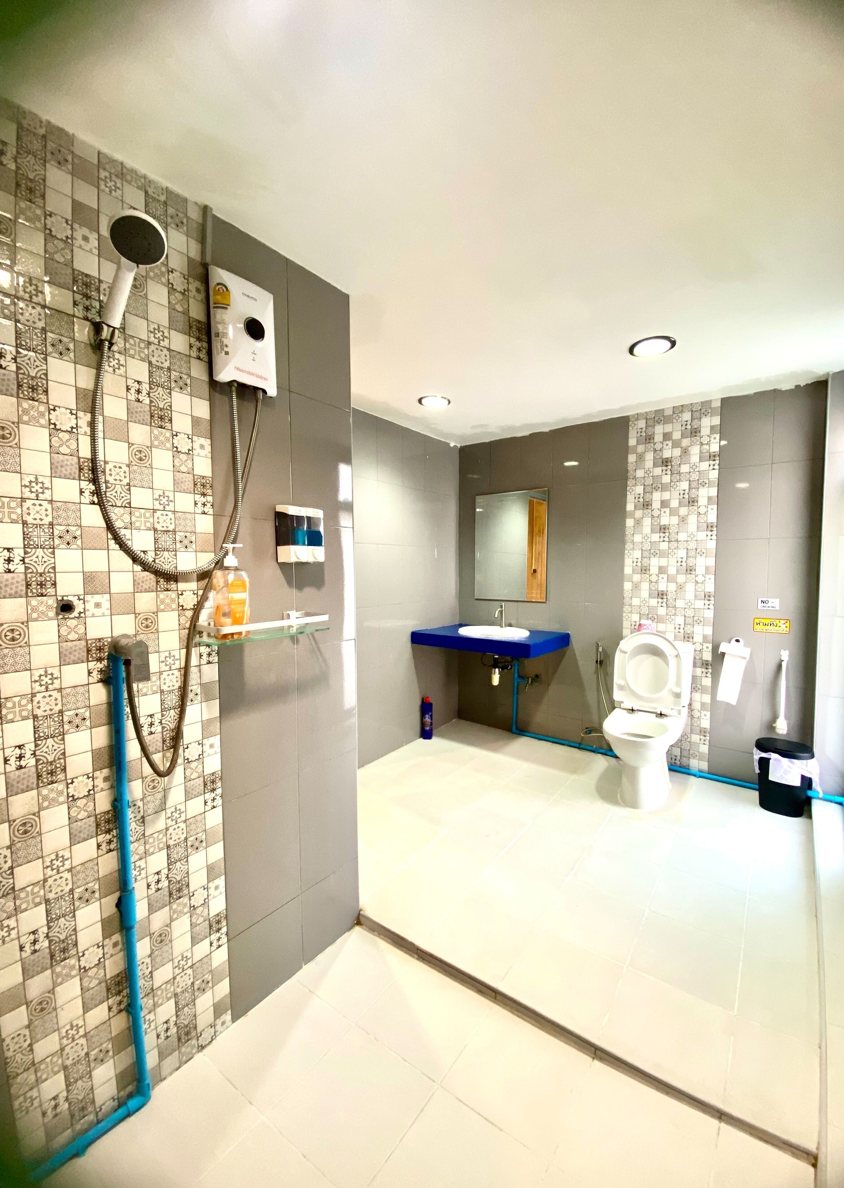 Shower, slippers, towels