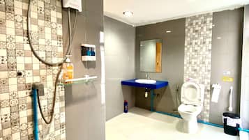 Shower, slippers, towels