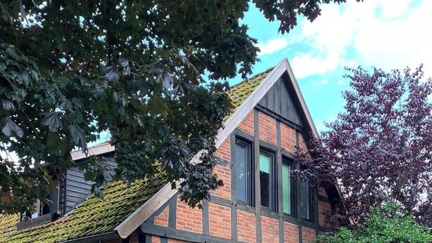 A traditional half-timbered house with a wooden fence, a large door, and a small garden area. - Small, fine vacation apartment in the heart of Fürstenau (Fürstenau)