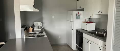 Fridge, microwave, dishwasher