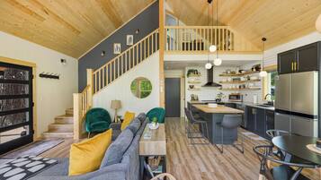 Smart TV, chimenea, reproductor de DVD y libros