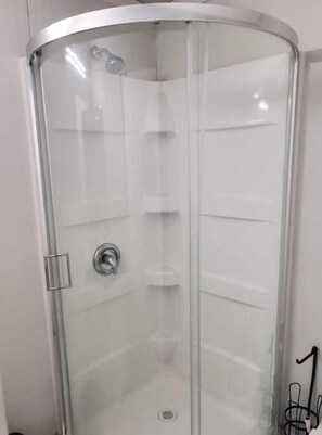 Shower, towels, soap, shampoo