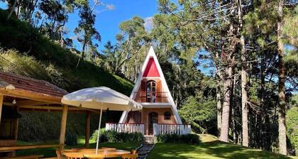 Chalé com Lareira Lago e Área Churrasco