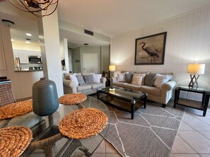 Living area - Relaxing beach retreat, just steps to the sand; private patio; freshly updated! (Miramar Beach)