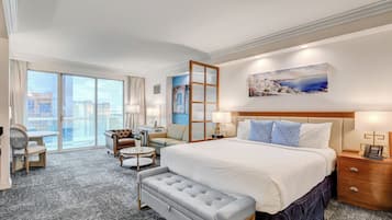 Suíte estúdio panorâmica, 1 cama King e sofá-cama, vista para a cidade | Roupas de cama de algodão egípcio, roupas de cama premium