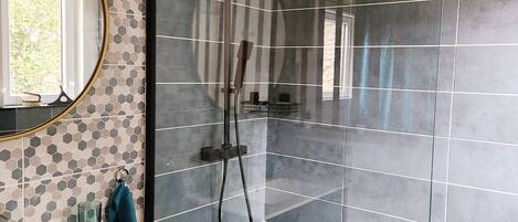 Hair dryer, towels, toilet paper