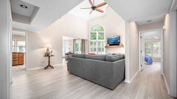 TV, fireplace, offices