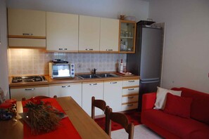 Fridge, microwave, stovetop