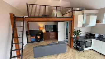 TV, fireplace