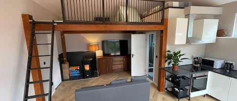 TV, fireplace