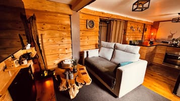 Télévision, cheminée, livres