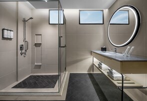 Shower, free toiletries, hair dryer, slippers