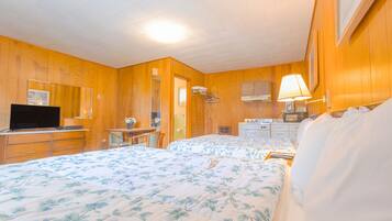 Family Room, 2 Queen Beds, Kitchenette | Desk, iron/ironing board, free WiFi, bed sheets