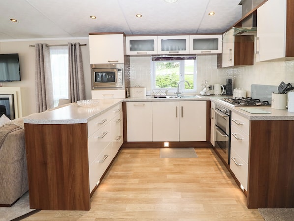 Fridge, dishwasher, electric kettle, toaster