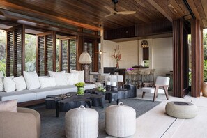 Smart TV, fireplace, video games, DVD player