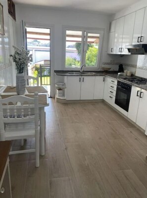Fridge, microwave, coffee/tea maker, toaster