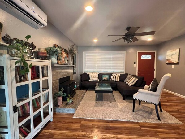 TV, fireplace
