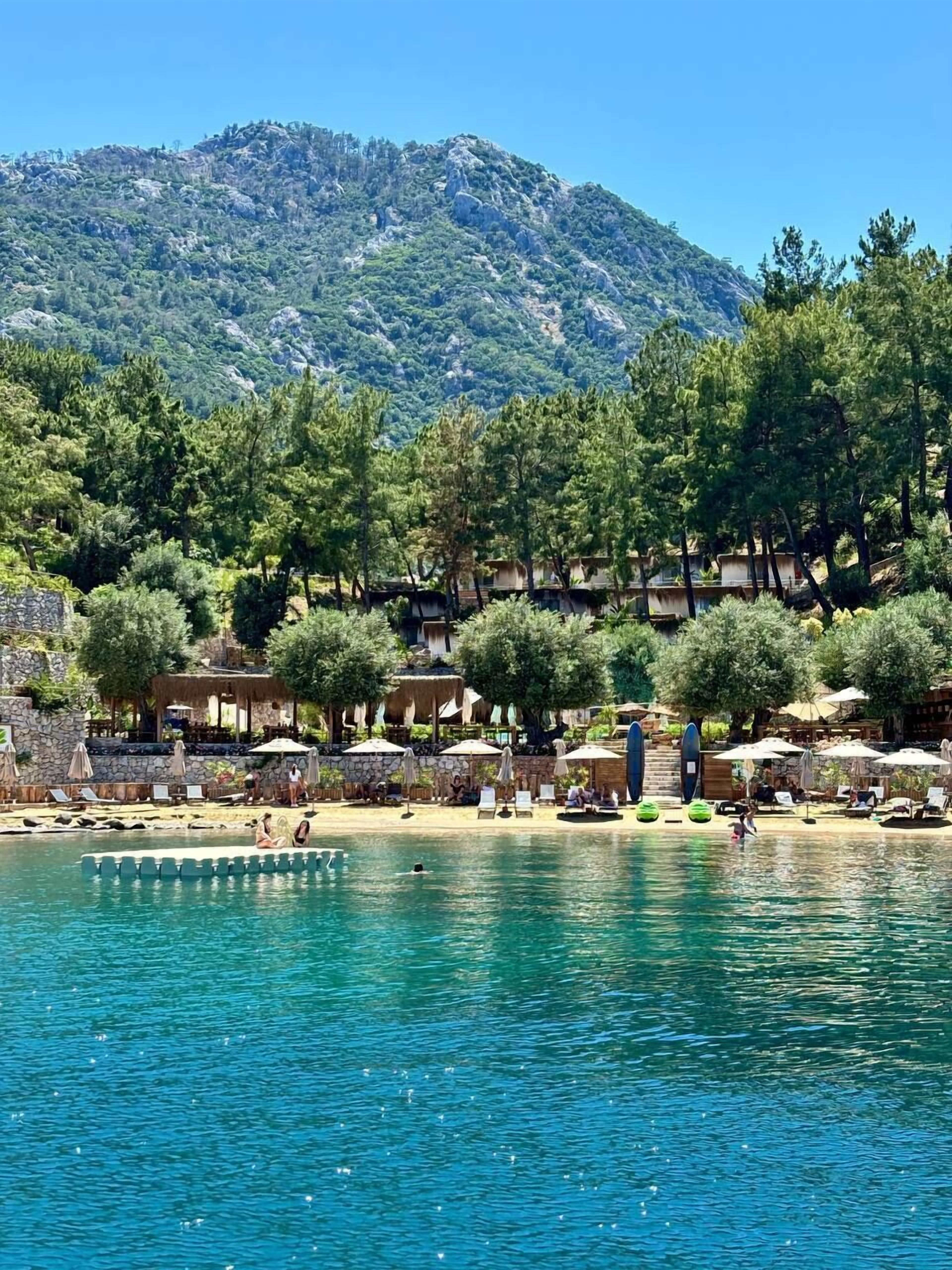 Playa privada y bote de remos o canoa 