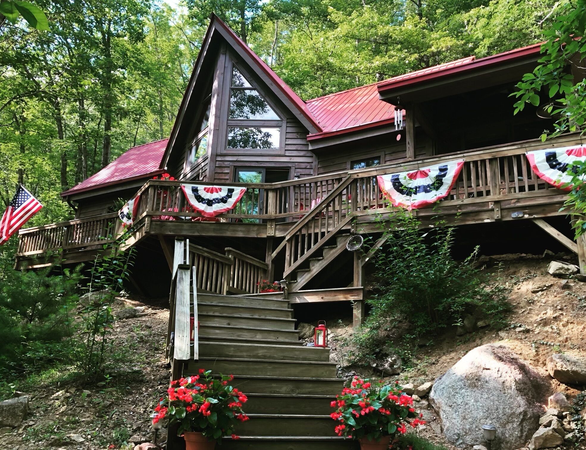 Red Roof Cottage, a romantic mountain getaway, hiking, fishing, & pet friendly.