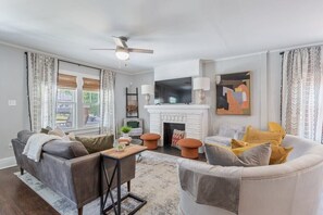 Smart TV, fireplace, offices, printers