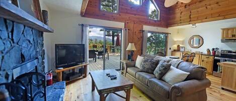 Télévision, cheminée, jeux vidéo, livres