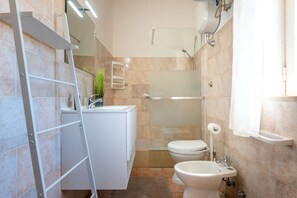 Regadera, secadora de cabello, toallas