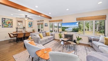 Smart TV, fireplace, video games, table football