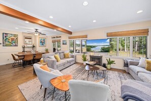 Smart TV, fireplace, video games, foosball