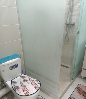 Regadera, toallas, jabón, shampoo 