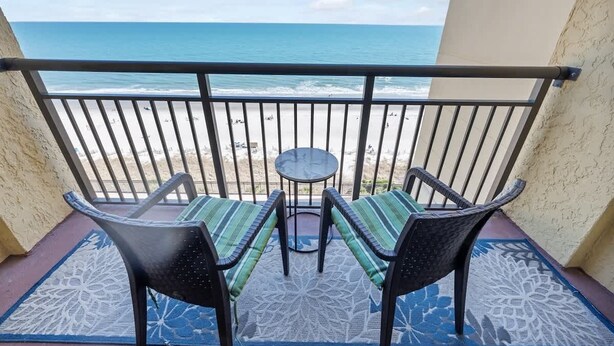 A balcony with a view of the beach and ocean. - Direct Oceanfront Views,Pools Caravelle,HIGH Floor (Myrtle Beach)