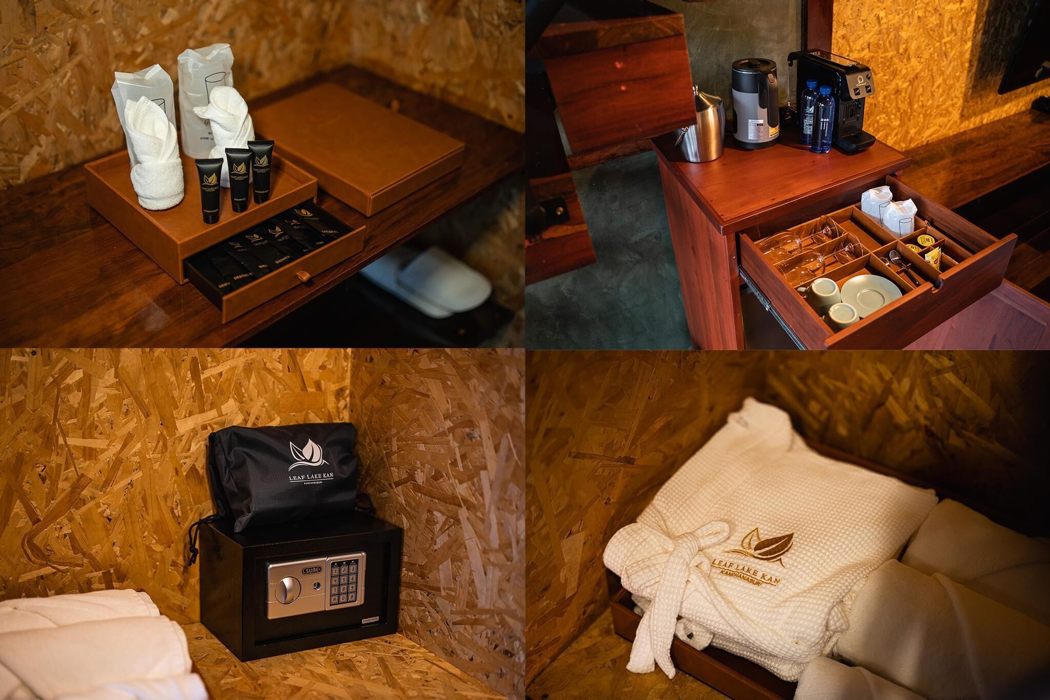 A wooden room with a massage chair, a massage table, and a massage equipment box.