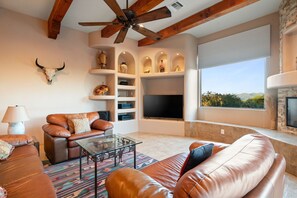 TV, fireplace, offices