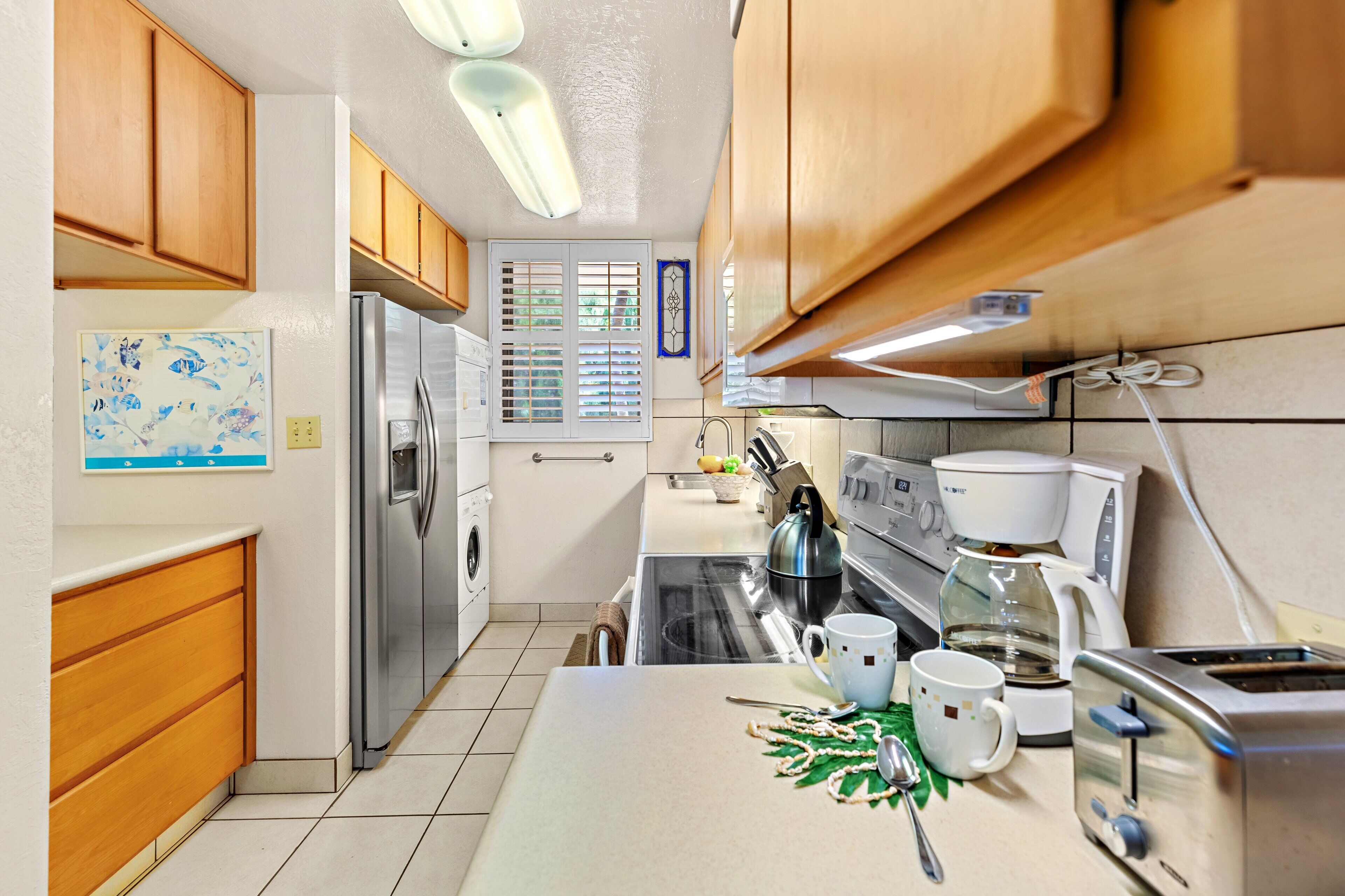 Fridge, microwave, oven, dishwasher