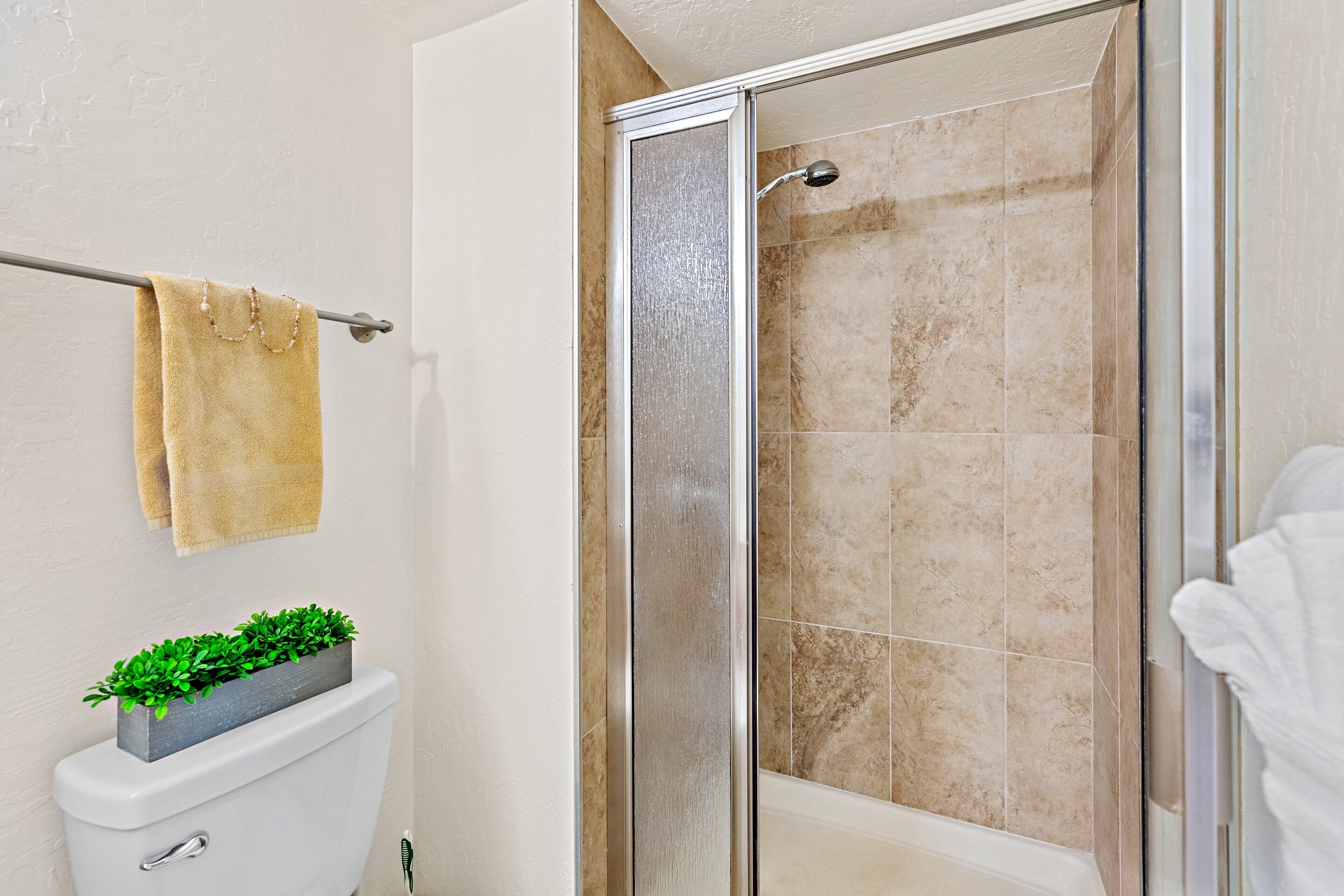 Bathtub, hair dryer, towels, soap