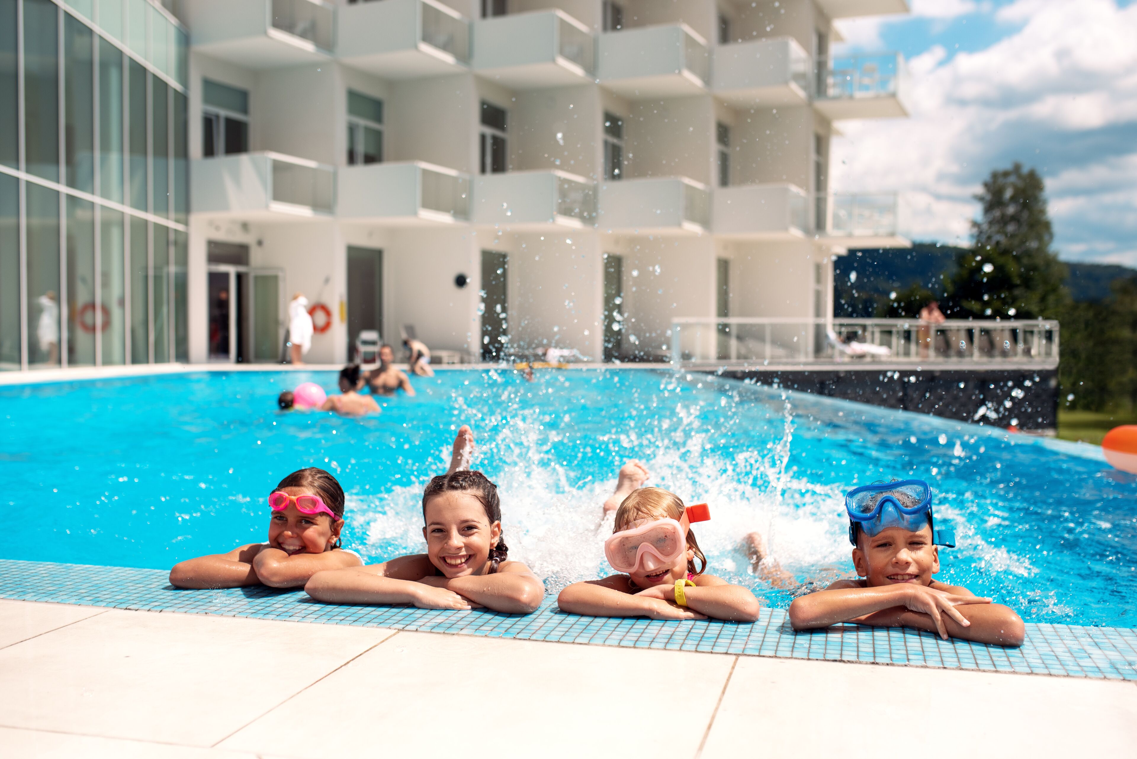 3 indoor pools, seasonal outdoor pool, pool umbrellas, pool loungers