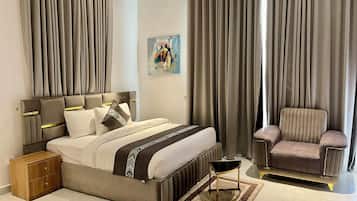 Studio Grand | 1 phòng ngủ, bộ trải giường bằng vải cotton Ai Cập