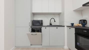 Apartment, 1 Bedroom, Balcony | Private kitchen | Microwave, dishwasher, cookware/dishes/utensils