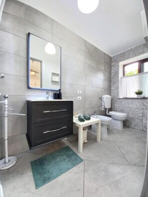 Regadera, secadora de cabello, bidet, toallas 