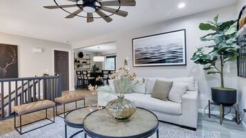 Smart TV, fireplace, video games, foosball