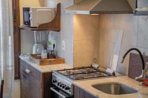 Fridge, microwave, oven, coffee/tea maker