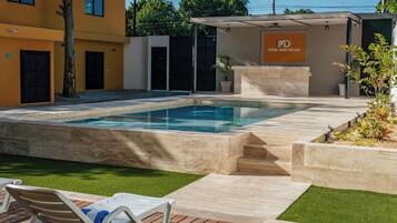 Outdoor pool, pool loungers