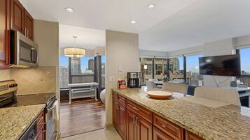 Fridge, microwave, oven, dishwasher