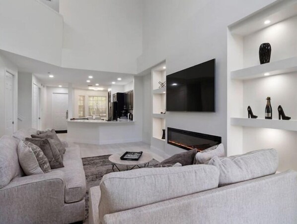 Smart TV, fireplace, video games