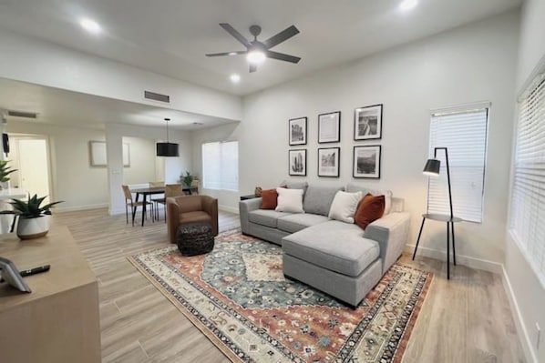 Spacious living room with couch bed 