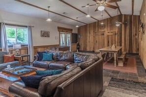 TV, fireplace, DVD player, table football