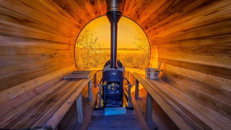 Sauna. Refuge Bay's Aqua Tiny Home - Luxury Off Grid Escape
