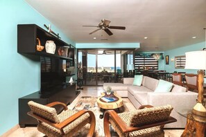 Una televisión, un reproductor estéreo