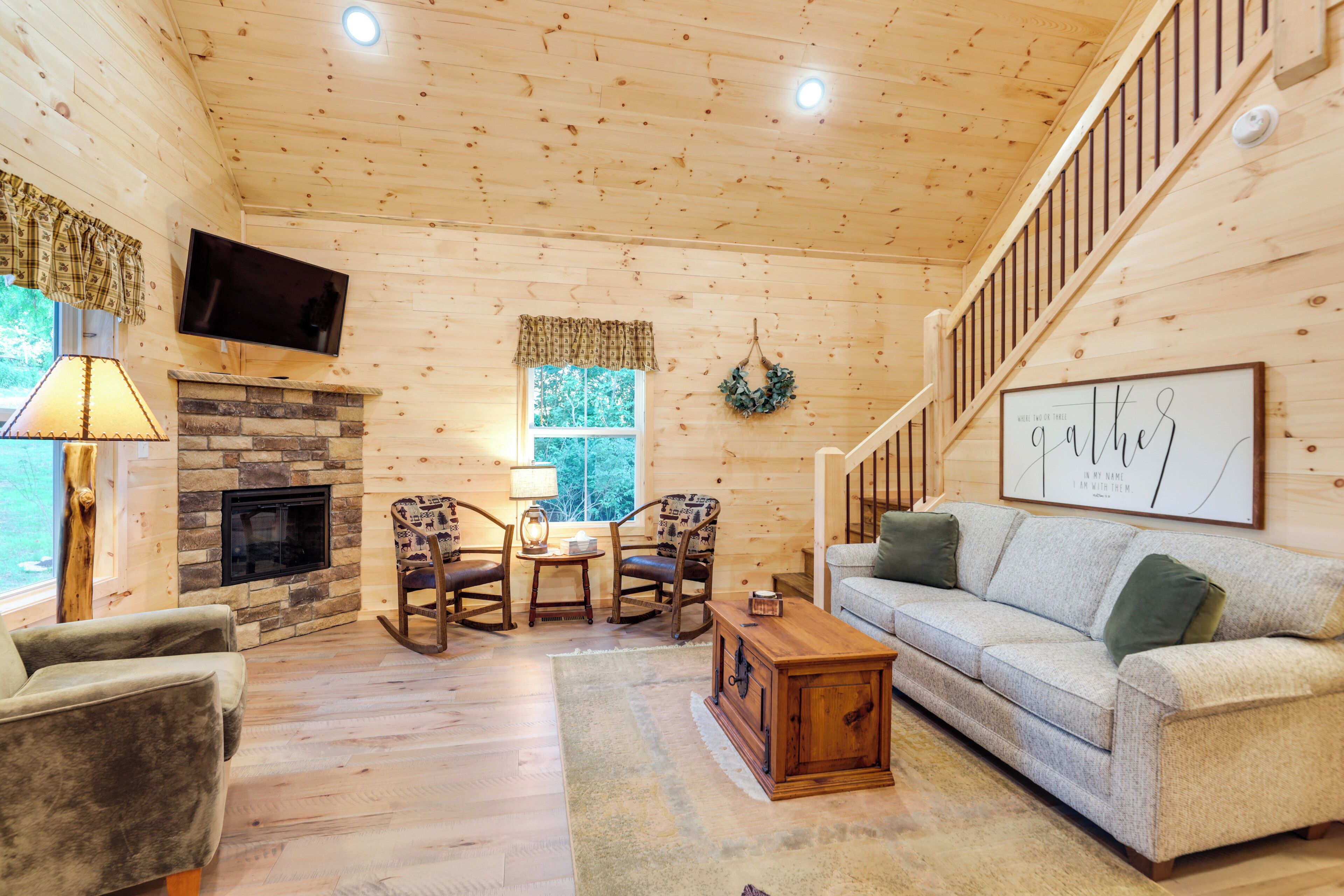 TV, fireplace, DVD player, books